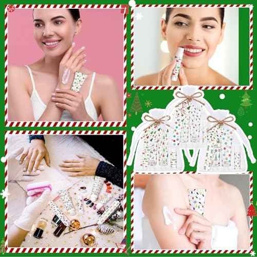 24 Sets/144 Pcs Christmas Party Favors Christmas Hand Cream Body Lotion Lip Balm Nail File Gifts Set Xmas Stocking Stuffers Travel Size Lotion Bulk Holiday Party Supplies for Coworkers Women Adults