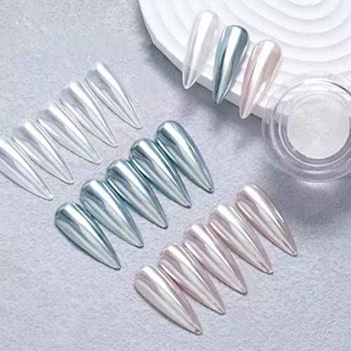 Pretty Diva White Chrome Nails Powder - 0.3g Super Glossy Mirror Effect White Moonlight Chrome Powder for Nails Manicure Pigment, Beginner-Friendly for Gel Nails