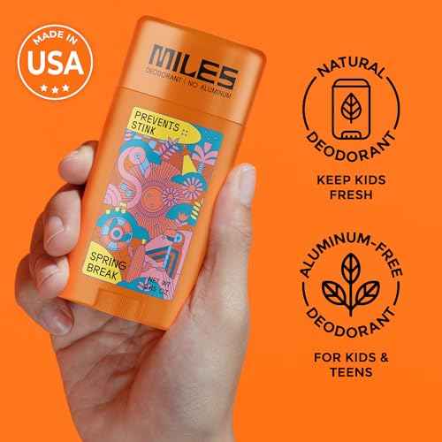 Miles Kids Deodorant for Boys and Girls - Aluminum Free Deodorant for Kids and Teens, Natural, Hypoallergenic, Made in USA - Spring Break Scent, 1-Pack