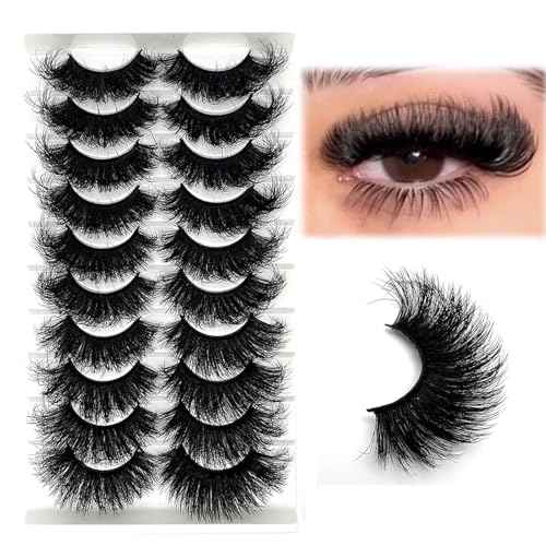 Mink Lashes Fluffy 25mm Thick Big Strip Lashes Pack Faux Mink Long False Eyelashes Volume Wispy Cat Eye D Curl Dramatic Eyelashes