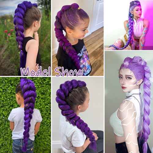 Purple Braiding Hair 20 Inch Pre Stretched Braiding Hair Extensions 2 Packs Synthetic Crochet Hair Twist Braids(20",Purple-2P)