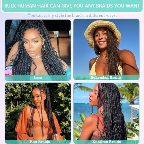 Ombre Braiding Hair Deep Water Wave Bulk Human Hair 18 Inch 6 Bundles/Pack 150g No Weft Curly Human Hair for Boho Braids Hair Extensions Knotless 12A Virgin Ombre Balayage 4/27