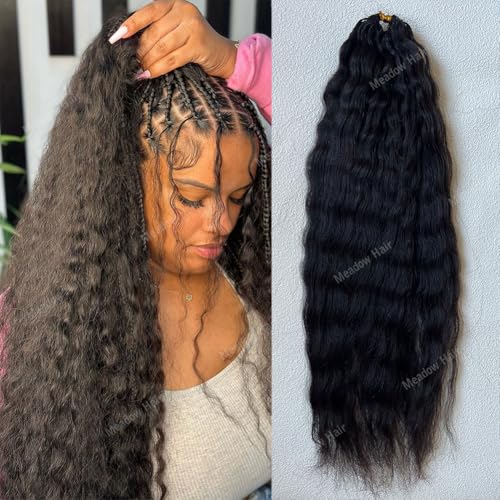 Knotless Crochet Human Hair Braids Extensions Pre Separated Wet and Wavy Brazilian Virgin Human Hair Braiding Bundles With Threading for Black Women Micro Link Meadow Hair 16inch 60g