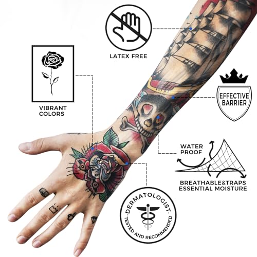 Tattoo Aftercare Waterproof Bandages, 6" x 4.4 Yard Tattoo Cover Up Tape, Tattoo Supplies Second Skin Transparent Film Healing Protective Clear Sterile and Safe Bandages 4 Rolls (6" x 1.1 Yard/Roll)