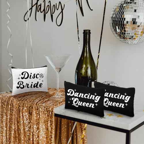 7 Pcs Disco Bride Bachelorette Party Makeup Bags Dancing Queen Bachelorette Gifts Canvas Cosmetic Bags Set for Women Bridal Shower Wedding Party Supplies Dancer