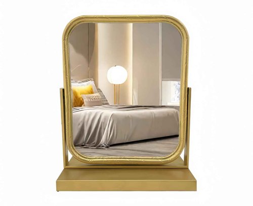 Deng YH Tabletop Vanity Mirror Adjustable Rotation Golden Metal Framed Gold Vanity Mirror, Room for Living Room,Bedroom,Tabletop,Bathroom.
