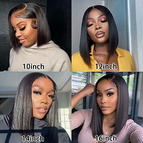 13x6 Lace Front Wigs Human Hair Bob Wig Human Hair Frontal Lace Wig Glueless Wigs Human Hair Pre Plucked Transparent Short Wigs for Women 150% Density (Natural color 13X6 straight bob, 16 Inch)