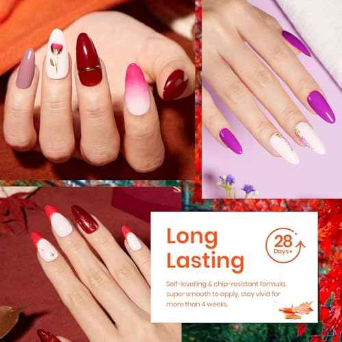 Beetles Fall Gel Nail Polish Set - Fall Yard Gel Polish Kit, 20 Color Orange Burgundy Red Navy Blue Glitter, Soak Off LED UV with Base Top Coat Nail Art Manicure Gift for Women
