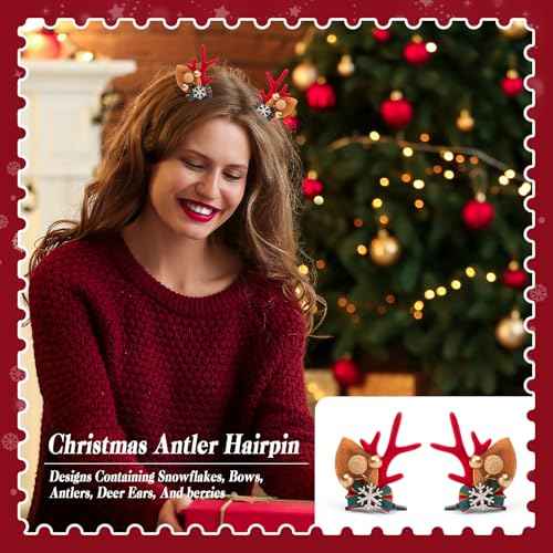 6 PCS Christmas Hair Clips Cute Reiner Antleders Ears Holiday Headpiece Hair Headbands for Women Girls Holiday Hairpins Christmas Outfits Hair Accessory Party Gift