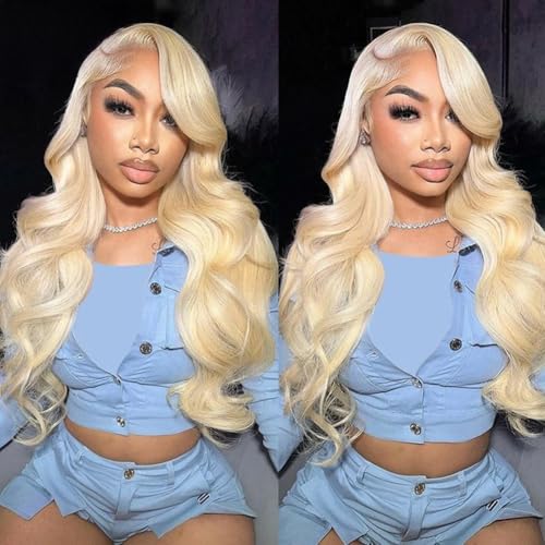 13x4 Body Wave 613 Lace Front Wig Human Hair 180% Density Blonde Lace Front Wigs Human Hair 613 Blonde Wig with Baby Hair Pre Plucked 613 HD Lace Frontal Glueless Wigs 24 Inch