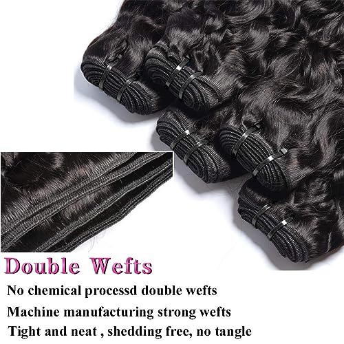Brazilian Water Wave Bundles 100% Unprocessed Virgin Human Hair(16 18 20 inch) Water Curly Weave Bundles Human Hair Weft Double Strong Weft Natural Black for Women