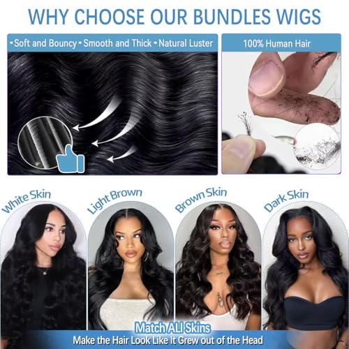 12A Human Hair Bundles 34 Inch Body Wave Bundles Human Hair 100% Unprocessed Brazilian Virgin Weave 1 Bundle for Women Natural Black Real Body Wavy Human Hair Extensions