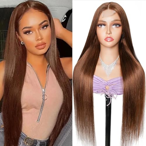 Brown Striaght human hair wigs HD Lace Closure wigs Wear and Go Wigs Pre Cut Glueless Human Hair Wig 180% Density 2x6 Lace Closure Human Hair Wigs 20inch
