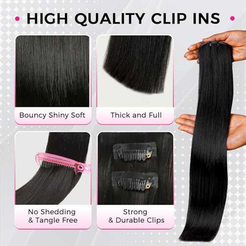 Lashey Invisi Edge Clip in Hair Extensions, 7pcs 110g Silky Straight Seamless Clip in Hair Extensions Human Hair 14 Inch Natural Black Hair with Invisible Soft Weft