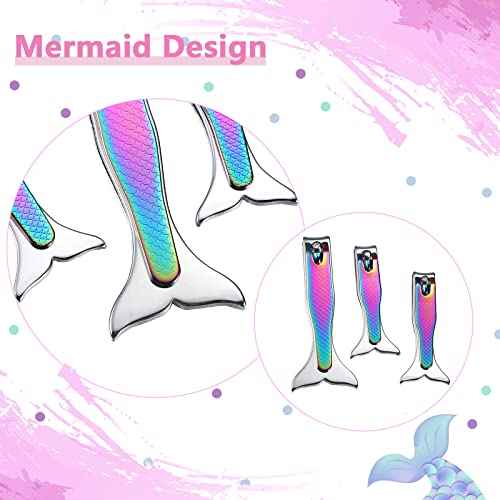Honoson 4 Pieces Mermaid Nail Clipper Set Stainless Steel Nail Cutter Cute Mermaid Clippers Sturdy Fingernails and Toenail Cutter File Birthday Stocking Stuffers Christmas Gifts for Women