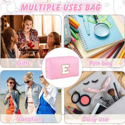 Initial Makeup Bag for Women Travel Small Cosmetic Bag Cute Pink Personalized Preppy Makeup Pouch for Purse Zippered Toiletry Organizer PU Leather Makeup Bag Makeup Case for Christmas£¨E£©