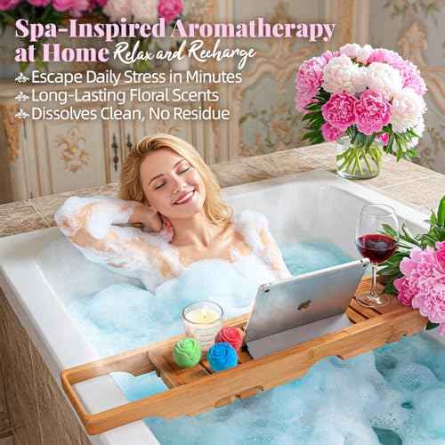 Bath Bomb Gift Set for Women ? 10 Pack Handmade with Natural Essential Oils, 5 Aromatic Scents, Relaxing Rose Bubble Bath, Self Care Birthday & Summer Gifts for Mom, Wife, and Her