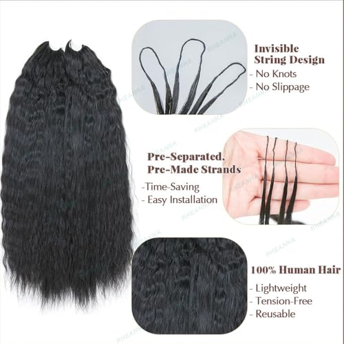 Feather Crochet Human Hair Extensions Wet and Wavy Knotless Pre-Separated Crochet Hair Extensions Human Hair With String In The Middle Braid 16inch 60g