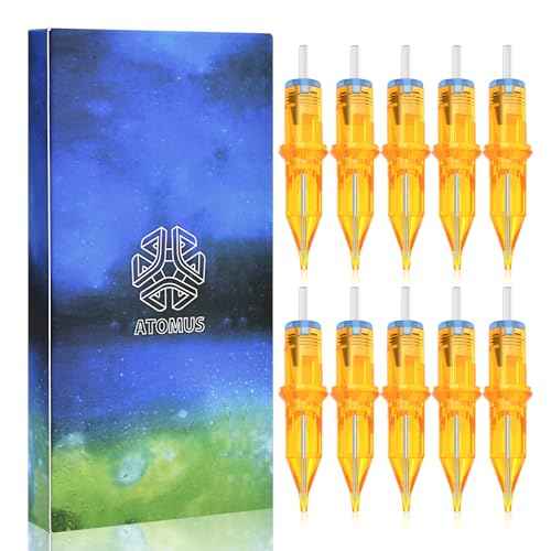 Tattoo Cartridge Needles, ATOMUS 10pcs 3RS 5RS 7RS 9RS Round Shader Disposable Tattoo Needle for Pen Rotary Machine Tattoo Supplies (Yellow 7RS 10pcs)