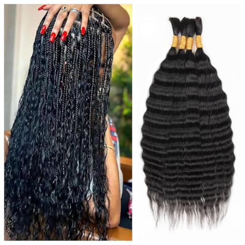 Super Wave Bulk Human Hair For Braiding No Weft 100g (1Pack-4PCS) Wet and Wavy Human Braiding Hair 100% Virgin Human Hair Super French Human Bulk Hair For Boho Braids (Super Bulk 22 Inch)