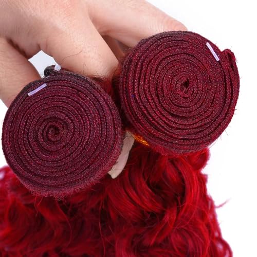 Red Bundles Human Hair GveoXvo Burgundy Kinky Curly Bundles 18 20 22 Inch Peruvian Virgin Soft Bright Red Bundle Hair Extensions