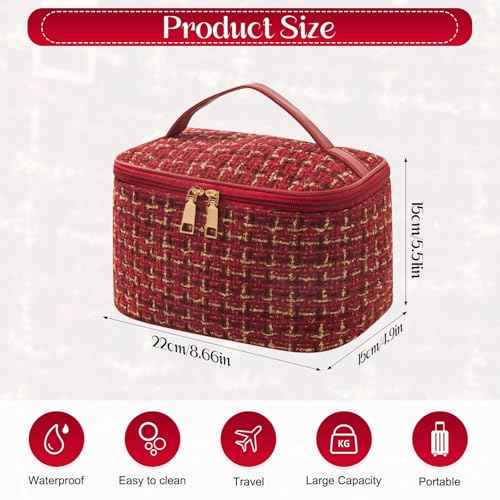 Travel Makeup Bag,High Capacity Toiletries Travel Bag,Waterproof And Wear-Resistant Portable Cosmetic Organizer,With Comfortable Handle,Suitable for Ladies And Girls (Red)