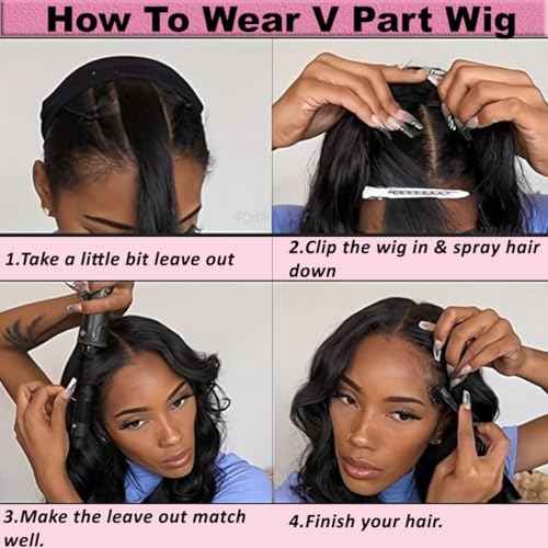 V Part Wig Human Hair 18 inch Upgrade U Part Wigs Body Wave for Black Women Beginner Friendly No Sew In and No Leave Out Glueless Brazilian Virgin Hair Wig Natural Black Color 180% Density