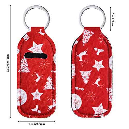 Patelai 6 Pieces Christmas lipstick Holder Keychains Neoprene Lipstick Holder Keychain Protective Cases Lip Balm Lipstick Holder Keychain for Girls Women