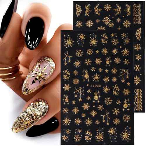 Christmas Nail Stickers for Nail Art 8 Sheets, Snowflake Nail Art Stickers 3D Self-Adhesive Nail Decals Winter Exquisite White Gold Nail Art Supplies for Acrylic Nail Christmas Nail Decorations