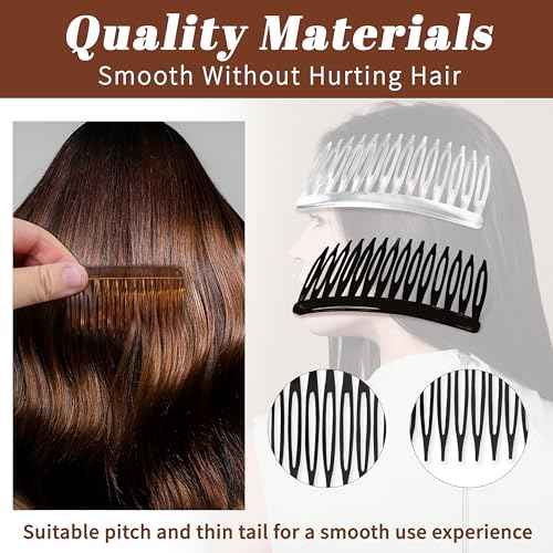 TaShow 24 PCS Hair Side Combs for Women Fine Thin Hair, 14 Teeth Decorative Hair Combs for Women Girls Bridal Wedding Veil,Wide, Black, Transparent, Light Coffee