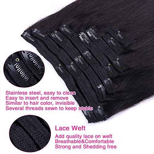Straight Human Hair Clip in Hair Extensions for Women 100% Unprocessed Full Head Brazilian Virgin Hair Natural Black Color,8/Pcs with 18Clips,120 Gram (16inch, Straight hair)