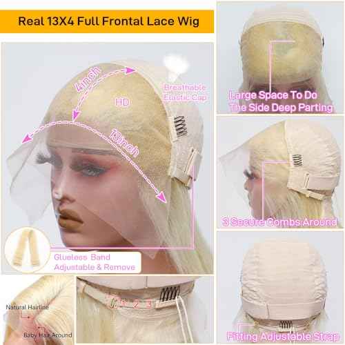 SKYDO 613 Blonde Bob Wig Human Hair 13x4 Bob HD Lace Front Wigs Human Hair 180 Density 613 Bob Wig Pre Plucked Blonde Wigs for Women 12inch