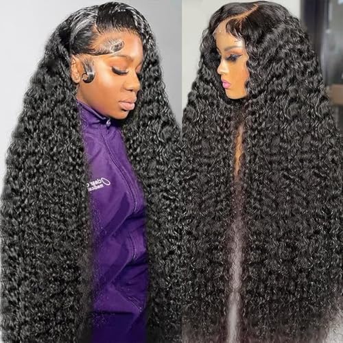 250 Density Deep Wave Lace Front Wigs Human Hair Curly Wig Wet and Wavy Lace Front Wigs Pre Plucked Frontal Wigs 22 Inch 100% Real Human Hair No Synthetic No Tangle No Shedding Triple Lifespan 3X