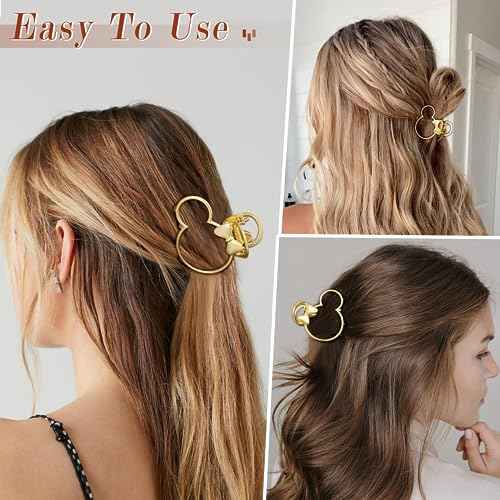 6 Pack Large Metal Claw Clips, Gold Hair Clips, Thick Hair Barrette Hair Clips for Mouse Ears Theme Party Super Cute Theme Park Hair Clasps Accessories