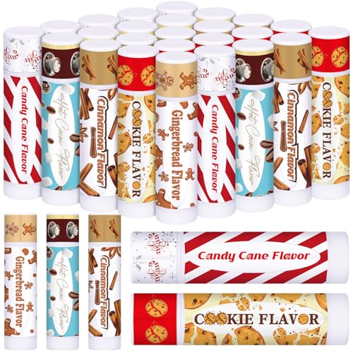 150pcs Christmas Peppermint Flavor Lip Balms Gift Bulk Candy Gingebread Hot Cocoa Cookie Cinnamon Flavor Lip Balm Favor Christmas Party Gift Stocking Stuffer for Coworker Staff Employee (Cute)