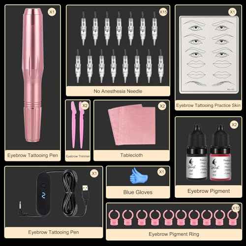 Eyebrow Microblading Tattoo Kit for Beginner Professional Complete Wired Tattoo Gun Set with 15Pcs Cartridge Needles Microblading Supplies for Eyebrow Lip Eyeliner