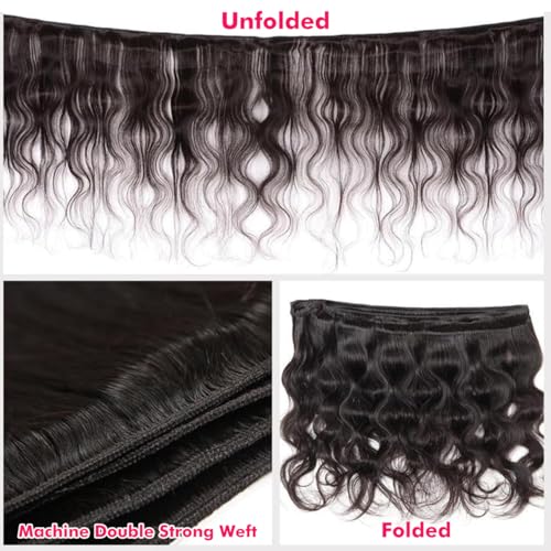Human Hair Bundles Body Wave 16 18 20 22 Inch 100% Unprocessed Brazilian Body Wave 4 Bundles Human Hair Extensions for Women Quick Weave Natural Color