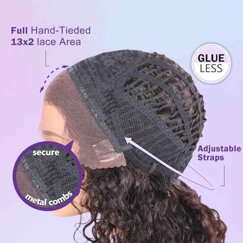 10 Inch Deep Curly Wigs Human Hair 13x2 Lace Front Wig with Pre Plucked Natural Hairline 180 Density with Baby Hair, Beginner-Friendly Glueless Wig for Black Women Natural Color