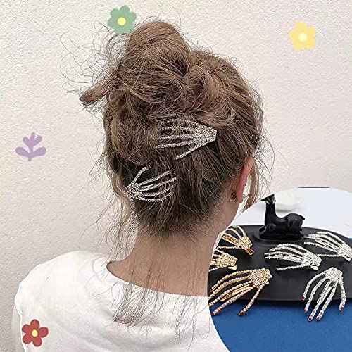 Halloween Skeleton Hands Hair Clips for Women Girls Rhinestone Skull Hair Clip Goth Punk Horror Hair Barrette Cosplay Costume Hair Accessories for Women Skeleton Hair Pins