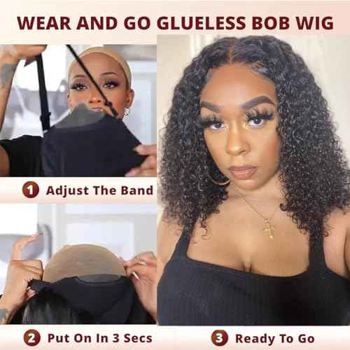 Wear and Go Glueless Wig Human Hair Pre Plucked Pre Cut 4/27 Highlight Ombre Bob Wig Human Hair Honey Blonde Deep Wave HD Lace Front Wig 4x4 Curly Closure Human Hair Wigs for Women 10 INCH