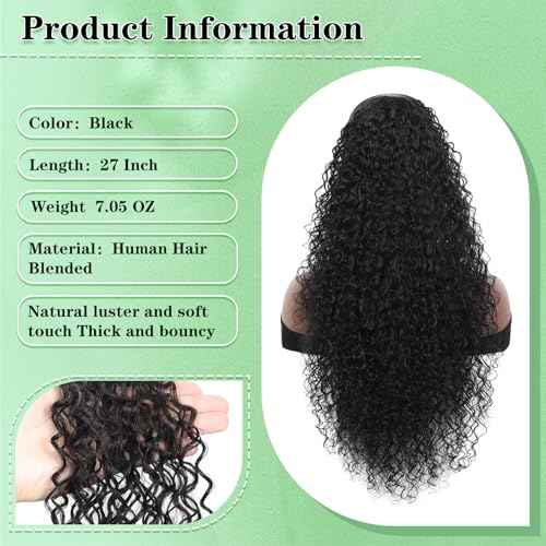 Youthfee 27¡± Drawstring Ponytail Deep Curly Heat Resistant Instant Clip Ponytail Extension Protective Style Afro Kinky Curly Hair Pieces for Women