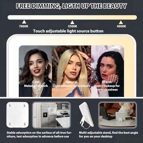 Makeup Organizer Box with Detachable Lighted Mirror, Travel Train Cosmetic Case, Adjustable Divider Storage Bag, Portable Artist Storage Suitcase with Magnetic LED Mirror (Light Pink)
