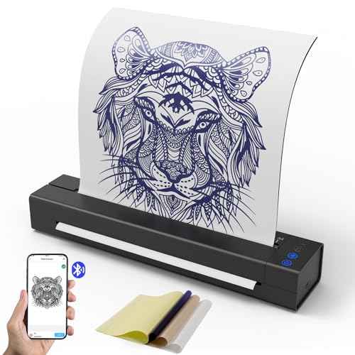 LifeBasis Wireless Tattoo Stencil Printer for Transfer Paper ? Portable Thermal Tattoo Printer Rechargeable, Fast A4 Printing, Compatible with iOS/Android/Windows, 30 Sheets & 300 Designs Included