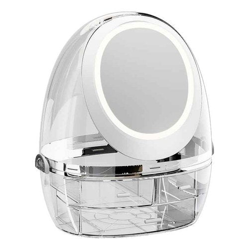 Sooyee Clear Makeup Organizer,Bathroom Counter Organizer, Modern Jewelry and Cosmetic Display Cases with Led Lighted Mirror,Make Up Organizer Stands for Bathroom, Dresser, Vanity Countertop
