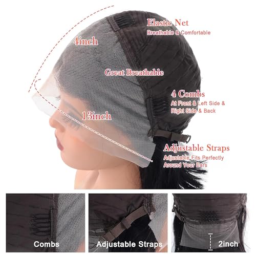 13x4 Lace Front Wigs Human Hair for Women HD Transparent Straight Lace Front Wigs Human Hair Pre Plucked Glueless Lace Frontal Wigs Natural Black Color 24 Inch 180 Density