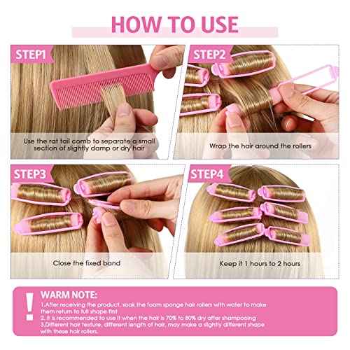 Syhood 43 Pcs Foam Sponge Hair Rollers Women 0.59 Inch Soft Sleeping Curlers Flexible Sponge Curler Tool and Rat Tail Comb for Hair Styling Hairdressing Overnight Curl and Volume(Pink)