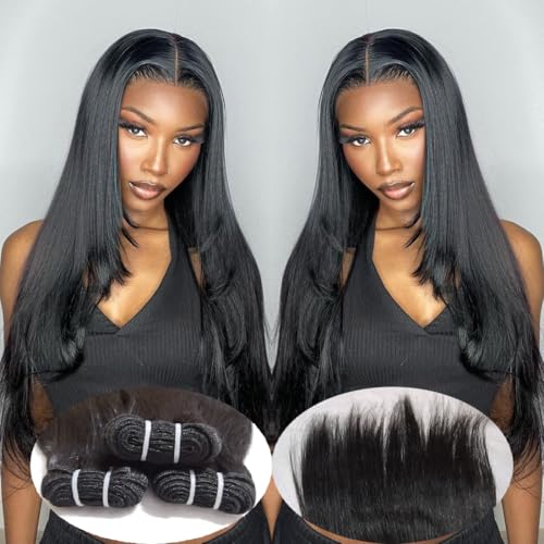 Straight Bundles Human Hair 20 22 24 Inch 12A 100% Unprocessed Virgin Human Hair Weave 3 Bundles Deal Human Hair Extension for Women Trippy Hair Bundles Human Hair Natural Black