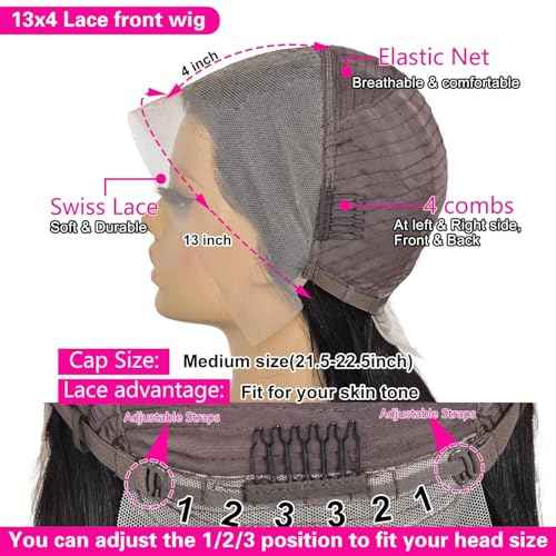Straight Bob Wig Human Hair 13x4 HD Frontal Lace Wig Short Bob Wigs for Women Glueless Bob Lace Front Wigs Human Hair Pre Plucked 150% Density Natural Black Color 12Inch
