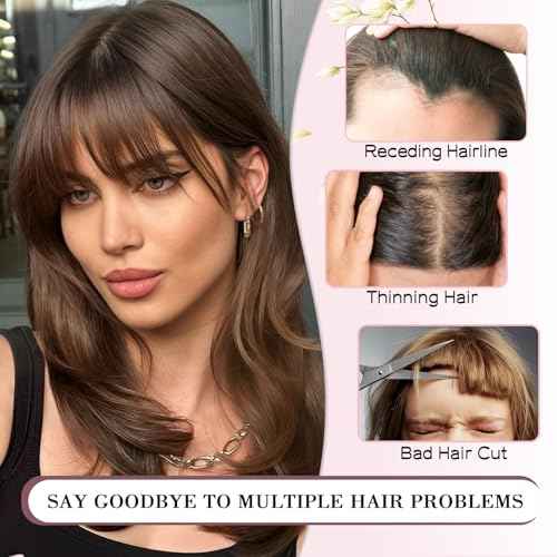 Clip in Bangs,Natural Fake Bangs Hair Clip,Dark Brown French Bangs Fringe with Temples Hairpieces for Women Clip on Bangs Hair Extenisons Curved Bangs for Daily Wear