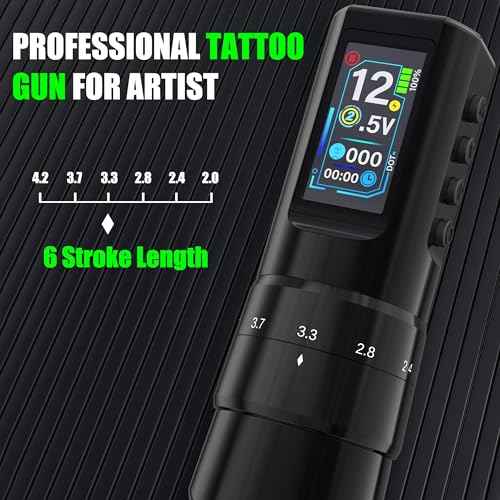 Tuffking Tattoo Kit - Wireless Tattoo Gun Kit, Professional Rotary Tatoo Pen Machine with 6 Strokes Length,1600mAh Battery, 20pcs Cartridge Needles for Artist and Beginners Tattoo Supplies(Black)